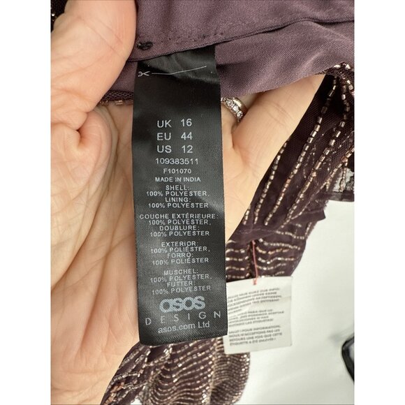 ASOS DESIGN Size 12 Mauve Purple gold linear embellished batwing midi dress - Picture 12 of 15